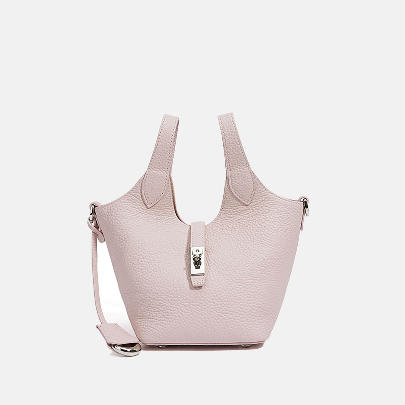 Women's Minimalist Top-Grain Leather Bucket Handbag In Silver Hardware