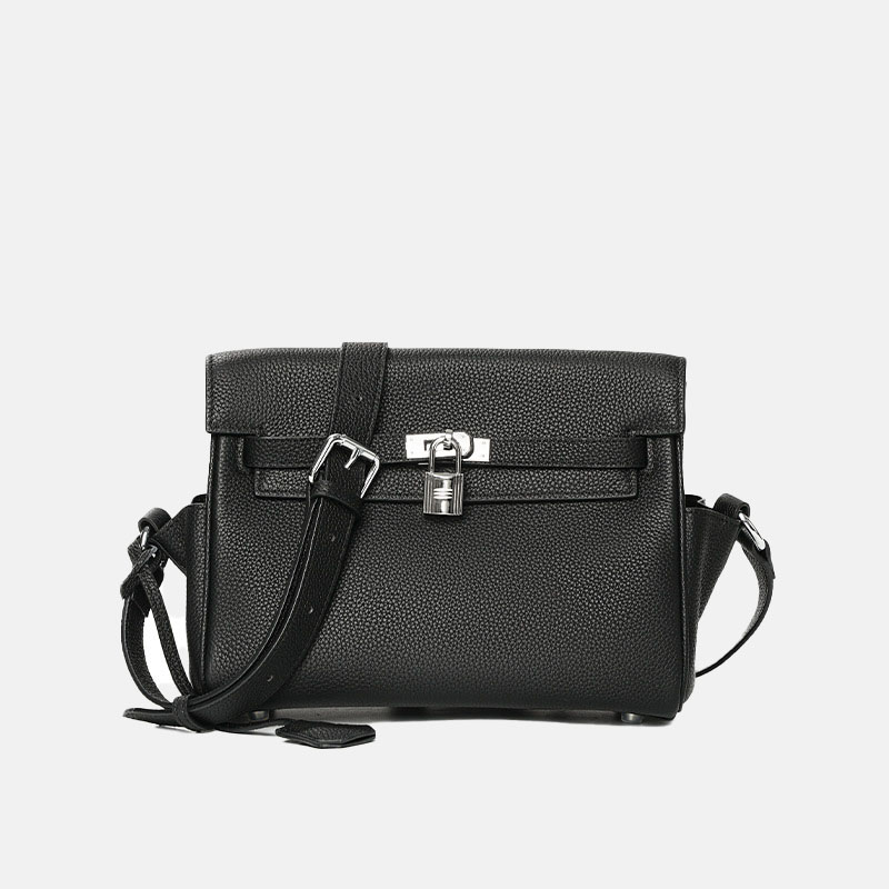Sacs à main minimaliste pour femmes en cuir de grain supérieur avec fermeture en métal argenté