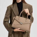 Women's Minimalist Top-Grain Leather Crossbody Shoulder Satchel Handbag In Silver Hardware