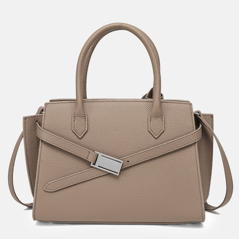 Sac à main minimaliste en cuir de grain supérieur pour femmes, à bandoulière et sac à main en métal argenté