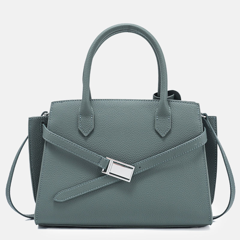 Women's Minimalist Top-Grain Leather Crossbody Shoulder Satchel Handbag In Silver Hardware