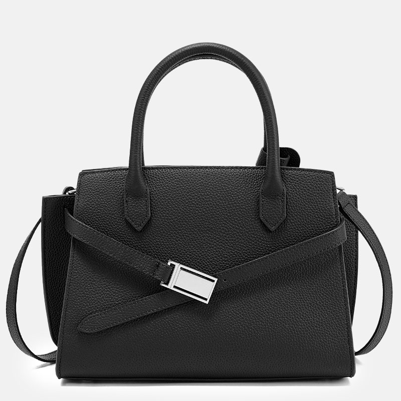 Women's Minimalist Top-Grain Leather Crossbody Shoulder Satchel Handbag In Silver Hardware