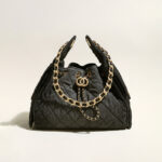 Women's Quilted Canvas Chain Hobo Bag In Gold Hardware