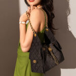 Women's Quilted Canvas Chain Hobo Bag In Gold Hardware