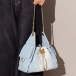 Women's Quilted Canvas Chain Hobo Bag In Gold Hardware