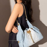 Women's Quilted Canvas Chain Hobo Bag In Gold Hardware