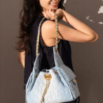 Women's Quilted Canvas Chain Hobo Bag In Gold Hardware
