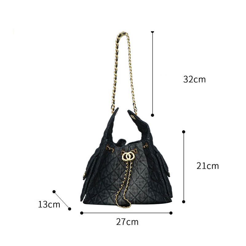 Women's Quilted Canvas Chain Hobo Bag In Gold Hardware