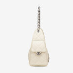 Gesteppte Damen Kaviar Korn Split Leder Drawstring Kette Bucket Bag In Silber Hardware