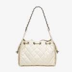 Gesteppte Damen Kaviar Korn Split Leder Drawstring Kette Bucket Bag In Silber Hardware