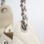 Gesteppte Damen Kaviar Korn Split Leder Drawstring Kette Bucket Bag In Silber Hardware