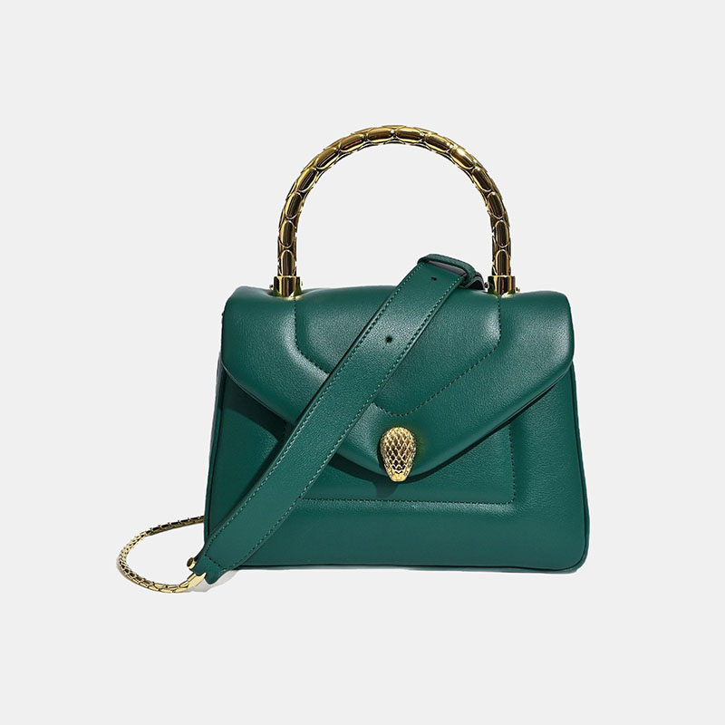 Women's Small Minimalist Leather Snake Head Clasp Top Handle Bag In Gold Hardware