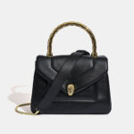 Women's Small Minimalist Leather Snake Head Clasp Top Handle Bag In Gold Hardware