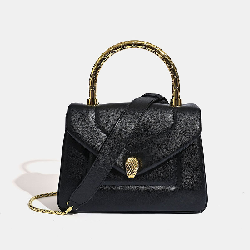 Women's Small Minimalist Leather Snake Head Clasp Top Handle Bag In Gold Hardware