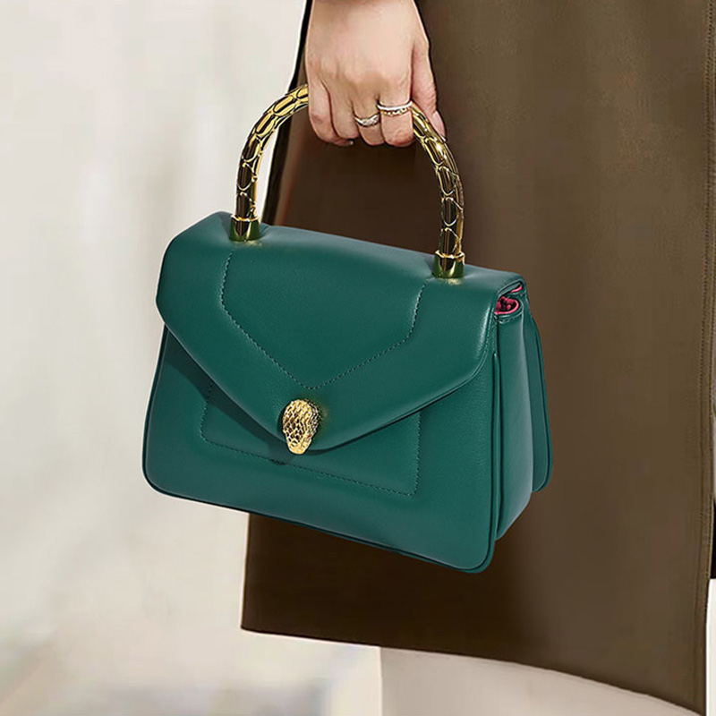 Women's Small Minimalist Leather Snake Head Clasp Top Handle Bag In Gold Hardware