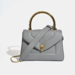 Women's Small Minimalist Leather Snake Head Clasp Top Handle Bag In Gold Hardware