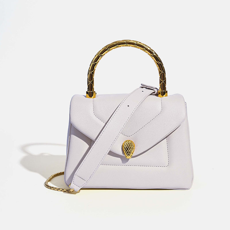 Women's Small Minimalist Leather Snake Head Clasp Top Handle Bag In Gold Hardware