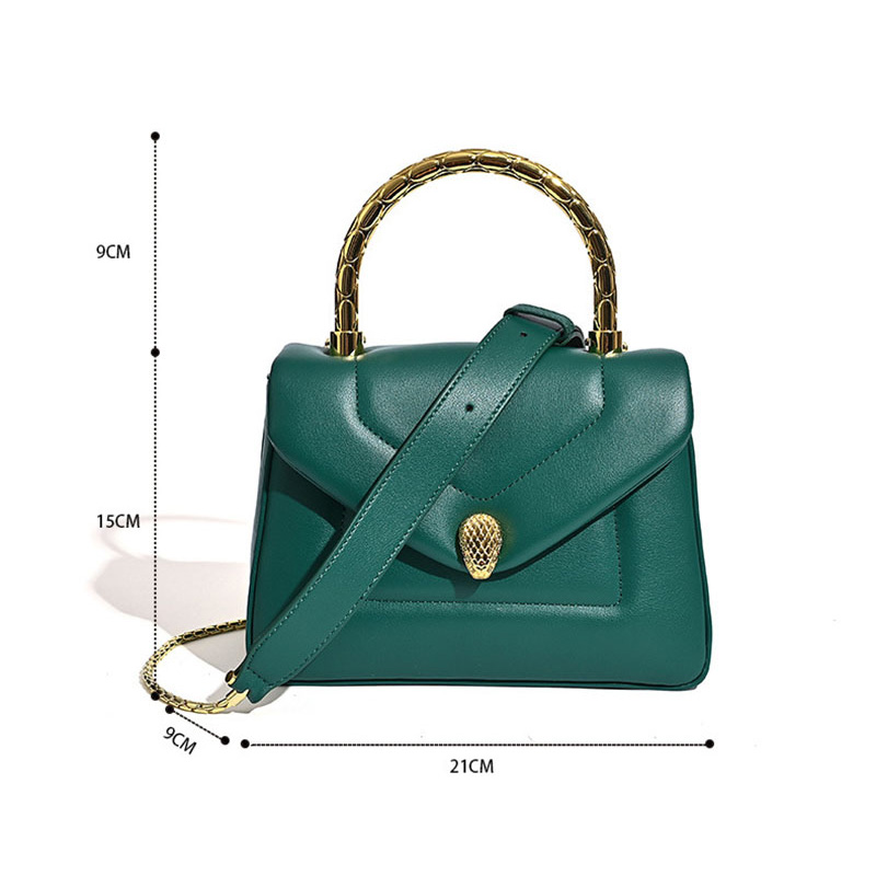 Women's Small Minimalist Leather Snake Head Clasp Top Handle Bag In Gold Hardware