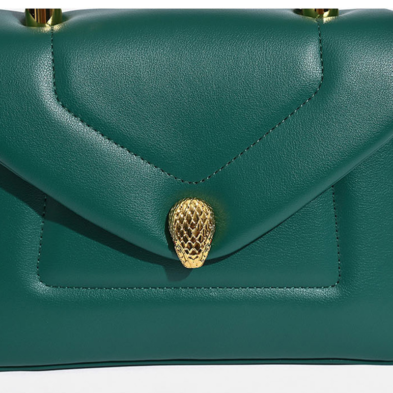 Women's Small Minimalist Leather Snake Head Clasp Top Handle Bag In Gold Hardware
