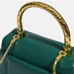 Women's Small Minimalist Leather Snake Head Clasp Top Handle Bag In Gold Hardware
