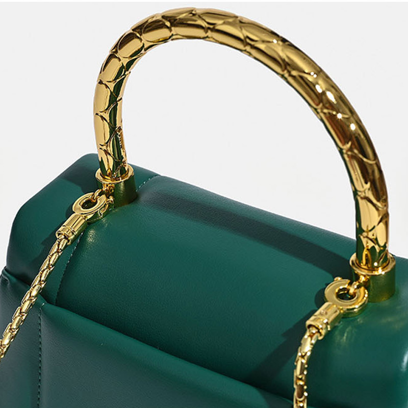 Women's Small Minimalist Leather Snake Head Clasp Top Handle Bag In Gold Hardware
