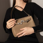 Sacs baguettes en cuir pleine fleur vintage pour femmes, avec quincaillerie argentée