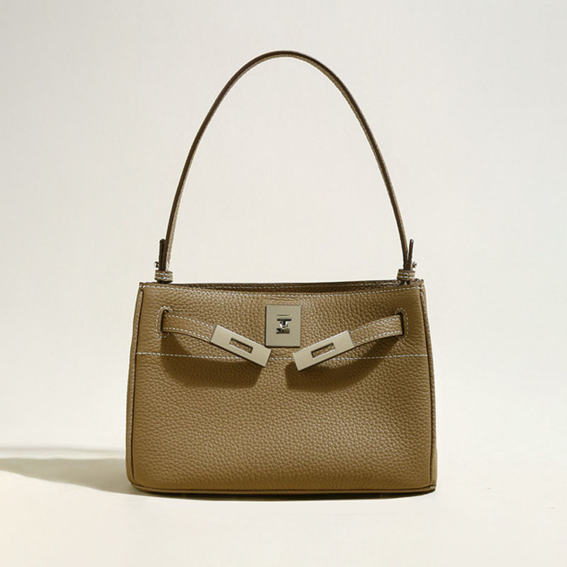 Sacs baguettes en cuir pleine fleur vintage pour femmes, avec quincaillerie argentée