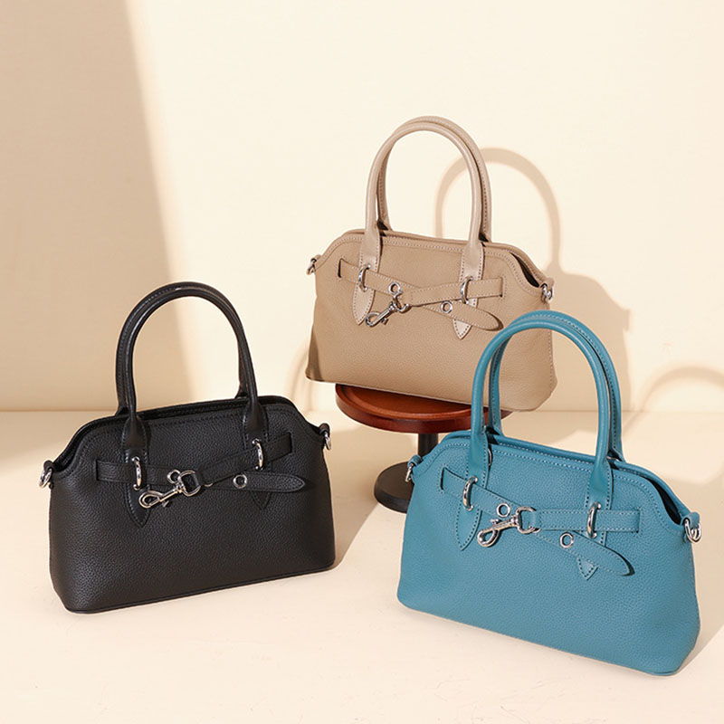 Damen Vintage Vollnarbenleder Schnalle Muschel-förmige Handtasche