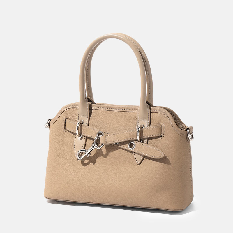 Sac à main vintage en cuir pleine fleur avec boucle en forme de coquillage pour femmes