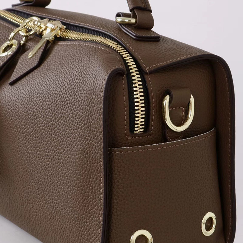 Sac à main vintage à fermeture éclair en cuir pleine fleur pour femmes