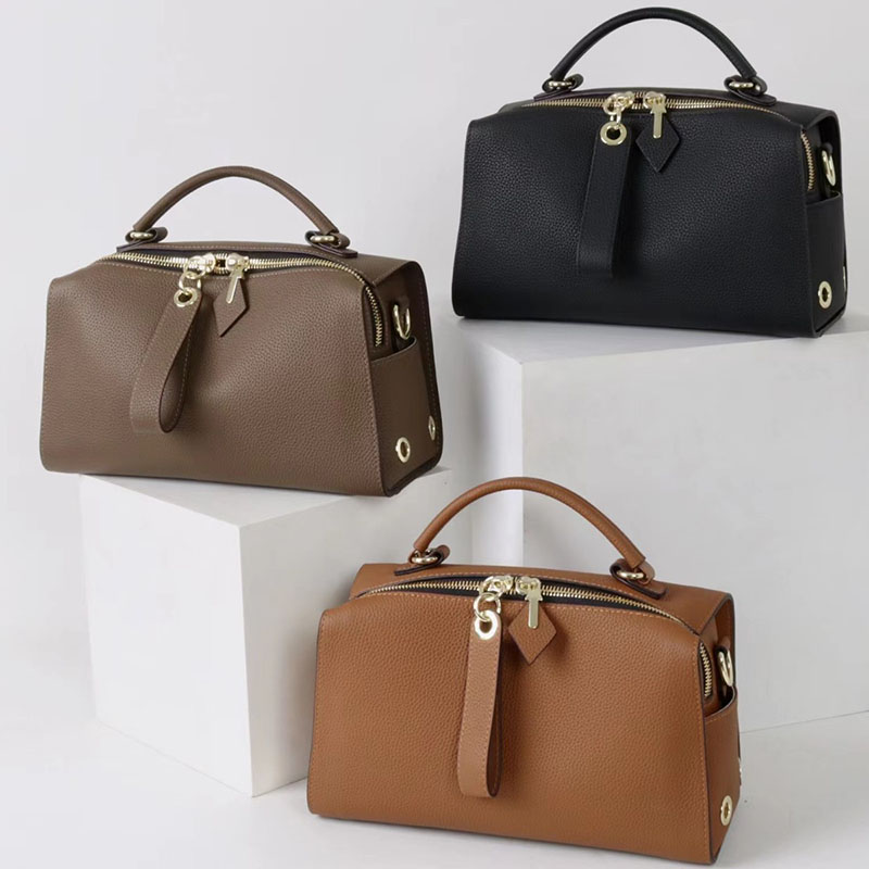 Sac à main vintage à fermeture éclair en cuir pleine fleur pour femmes