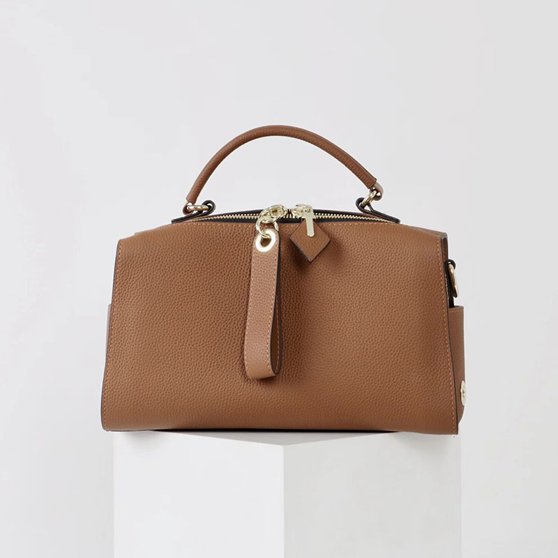 Sac à main vintage à fermeture éclair en cuir pleine fleur pour femmes