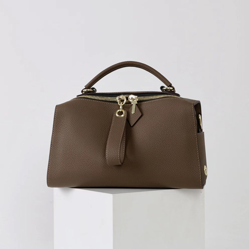Sac à main vintage à fermeture éclair en cuir pleine fleur pour femmes