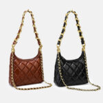 Femmes Vintage Quilted Oiled Wax Cowhide Leather Shoulder Hobo Bag In Chain Strap