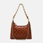 Femmes Vintage Quilted Oiled Wax Cowhide Leather Shoulder Hobo Bag In Chain Strap