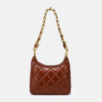Femmes Vintage Quilted Oiled Wax Cowhide Leather Shoulder Hobo Bag In Chain Strap