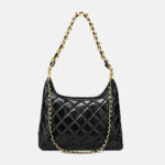Femmes Vintage Quilted Oiled Wax Cowhide Leather Shoulder Hobo Bag In Chain Strap