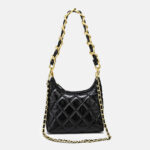 Femmes Vintage Quilted Oiled Wax Cowhide Leather Shoulder Hobo Bag In Chain Strap