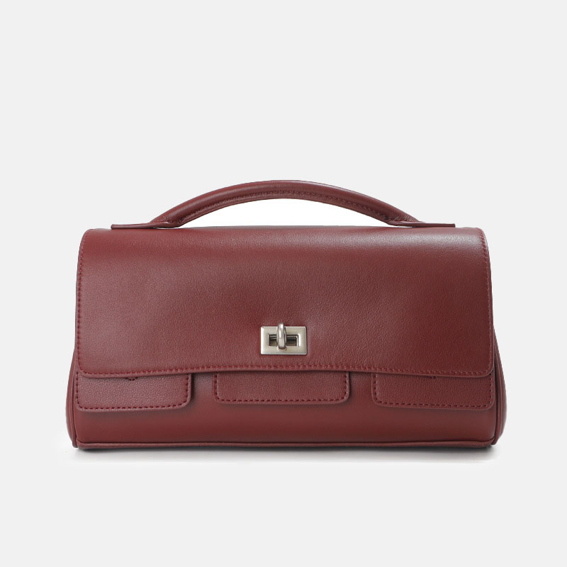 Sac à main baguette en cuir de grain supérieur vintage de la femme, avec des ferrures en argent