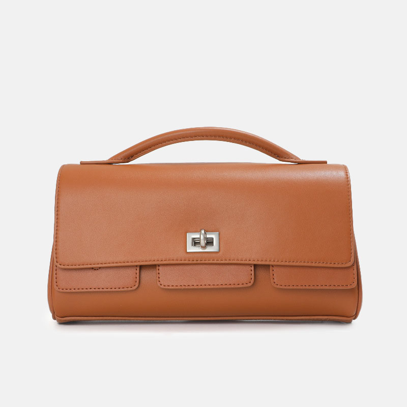 Sac à main baguette en cuir de grain supérieur vintage de la femme, avec des ferrures en argent