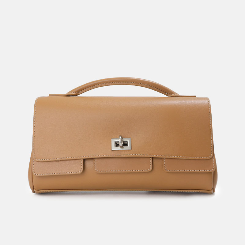 Sac à main baguette en cuir de grain supérieur vintage de la femme, avec des ferrures en argent