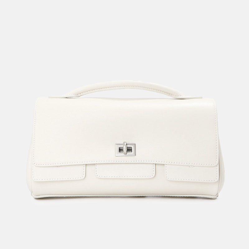 Sac à main baguette en cuir de grain supérieur vintage de la femme, avec des ferrures en argent