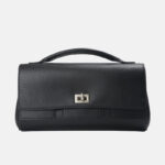 Sac à main baguette en cuir de grain supérieur vintage de la femme, avec des ferrures en argent