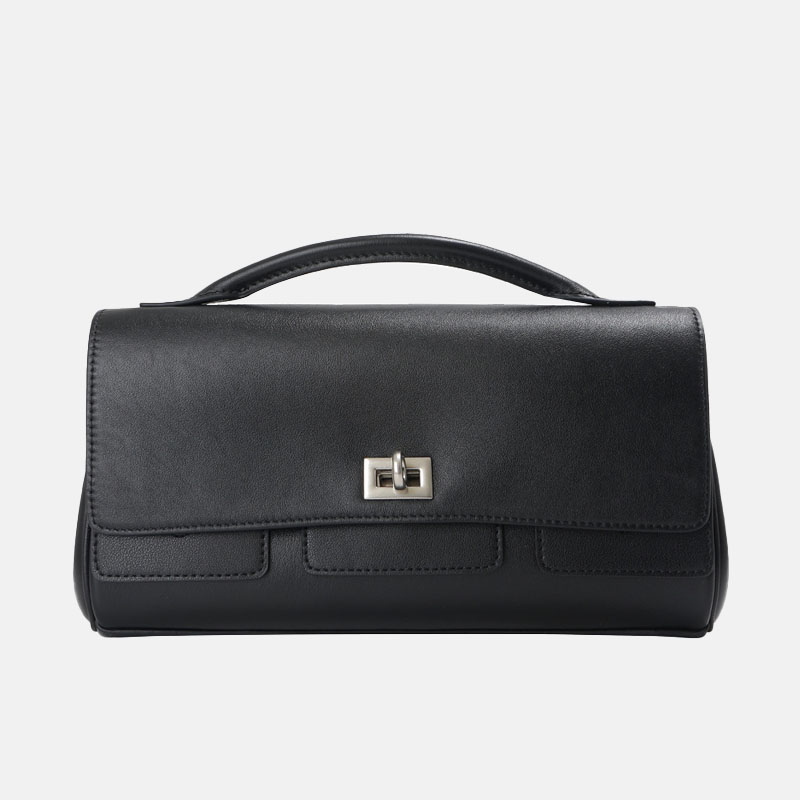 Sac à main baguette en cuir de grain supérieur vintage de la femme, avec des ferrures en argent