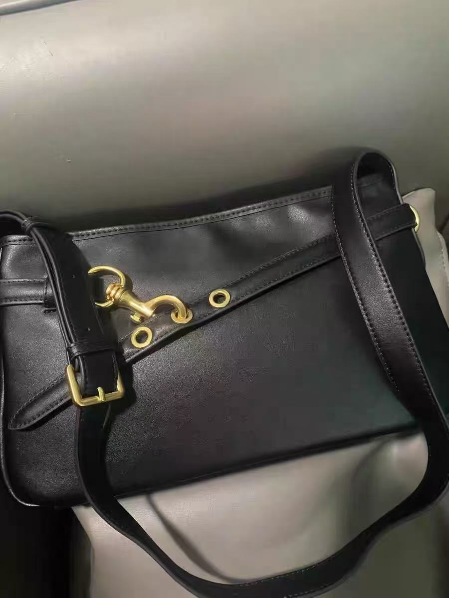 Sac à bandoulière en cuir fendu vintage pour femmes, avec quincaillerie dorée photo review