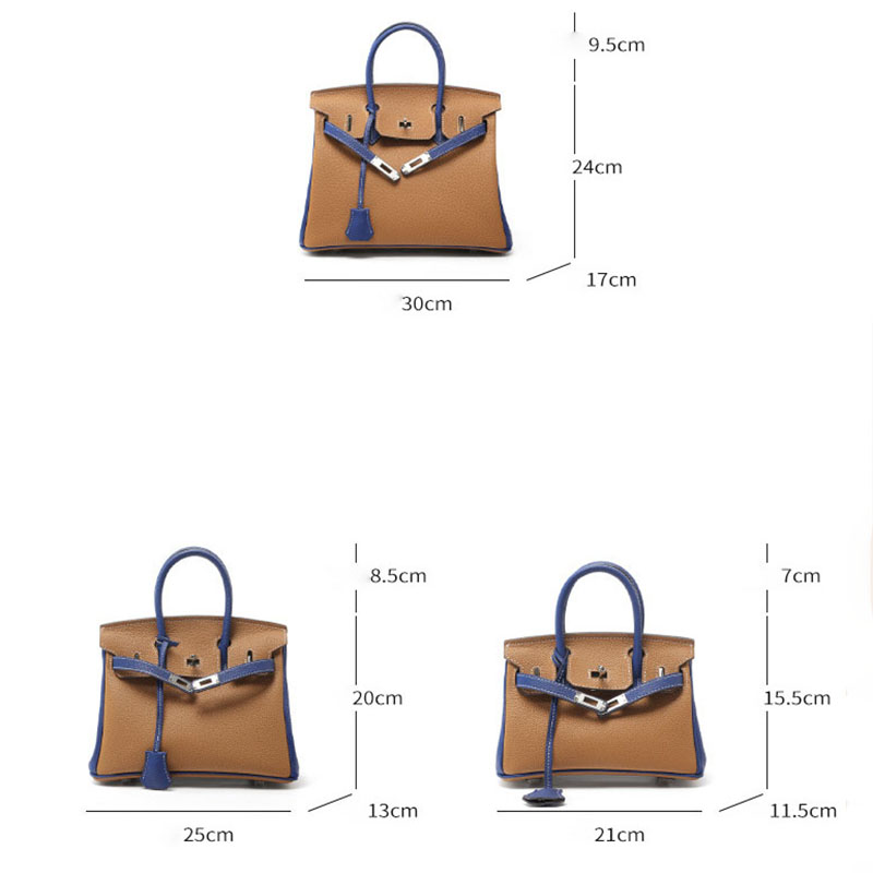 Sac à main en cuir pleine fleur de couleur marron, avec accessoires argentés, pour femmes