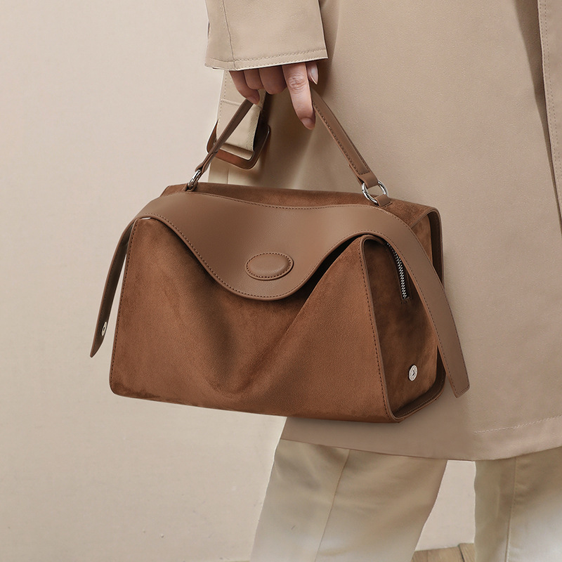 Sac à main en cuir véritable Boston Minimalist Brown pour femmes
