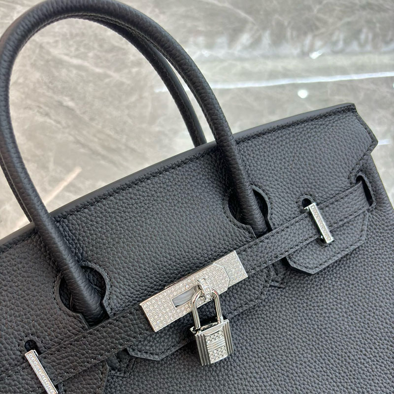 Women's Full Grain Leather Top Handle Bags with Rhinestones Silver Hardware