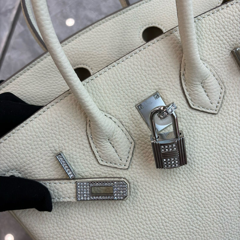 Women's Full Grain Leather Top Handle Bags with Rhinestones Silver Hardware