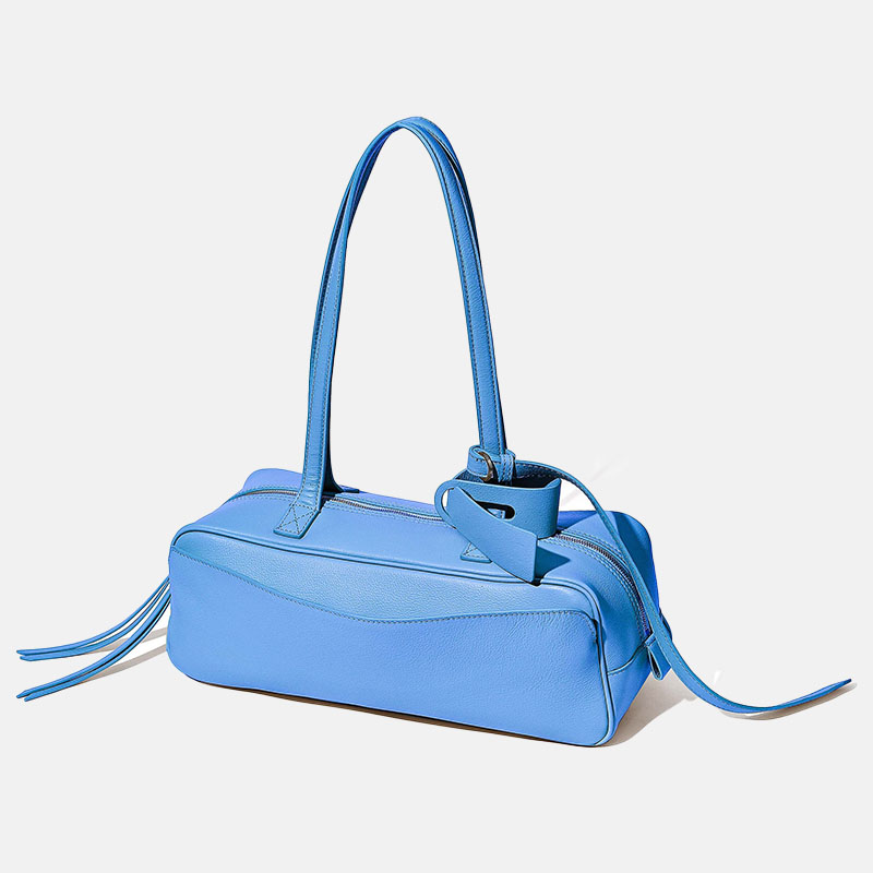 Sacs à bandoulière baguette Boston en cuir pleine fleur pour femmes, avec accessoires en argent